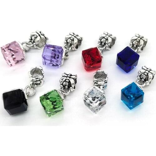 20pcs Crystal Square Pendant beads mix Colors Randomly fit European Bracelet and Necklace DIY