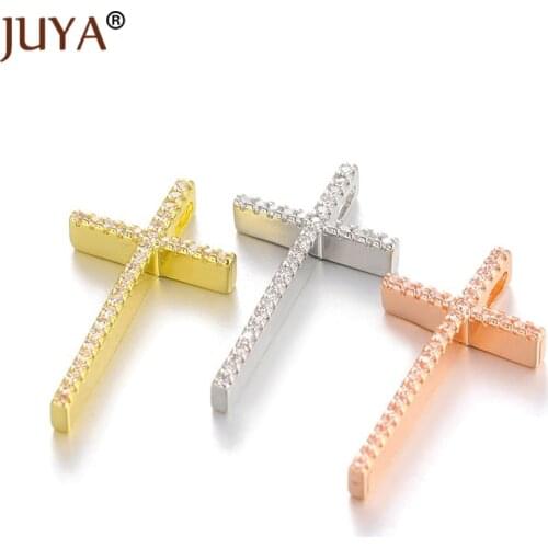 30mm*16mm Cubic Zirconia Rhinestone Cross Pendants For Making Jewelry Necklace Components Gold Rose Gold 10 Pcs Wholesale