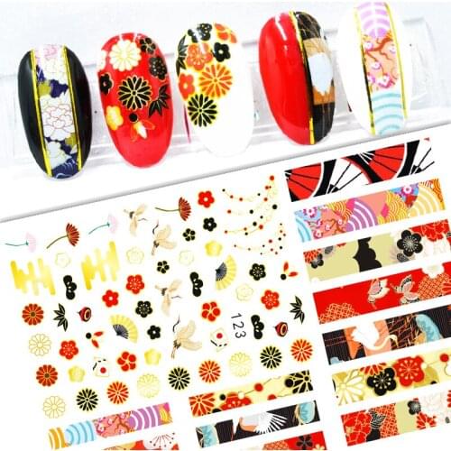 3D Nail Sticker Decals Self-adhesive Stickers for Nails Flower Stripes Flamingo Fan Stickers for Manicure Nail Art Decoration