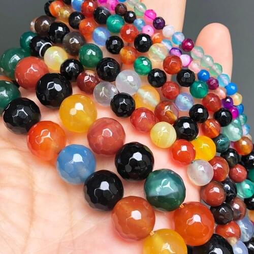 4-12mm Natural Stone Faceted Multicolor Agates Onyx Beads Round Loose Spacer Beads For Jewelry Making Diy Bracelet Necklace 15"