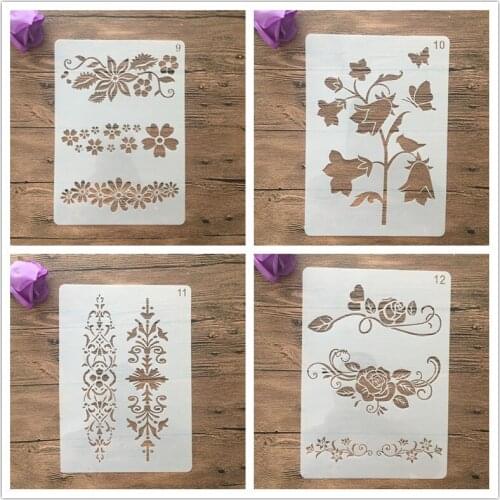 4pcs /set A4 Crown,leaves, flower Stencils Painting Coloring Embossing Scrapbook Album Decorative Template stencils for walls