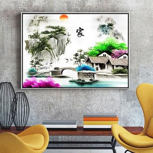 5d Diamond Painting Handmade Cross Stitch Kit Diamond Embroidery Ink Landscape Cottage Diamond Mosaic Pattern Home Decor