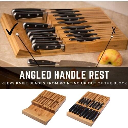 Bamboo Cutter Block Multifunctional Cutter Storage Rack For Kitchen Cleaning Counter Space 16 Cutter Holder Cutter Storage Box