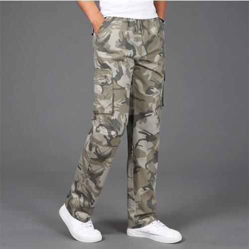 Spring Autumn Men Camouflage Pants 100% Cotton Multi Pockets Male Thin Trousers Casual Cargo Plus Size Oversize