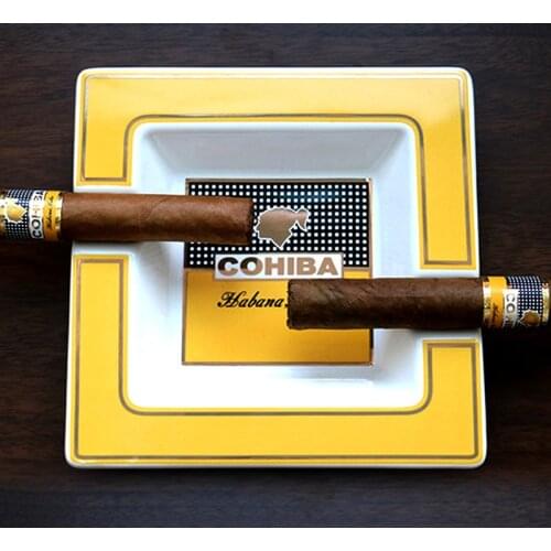 COHIBA Black Home Ceramic Square Cigar Ashtray Creative Design Smoking 2 Rests Ash Tray Cigar Accessories