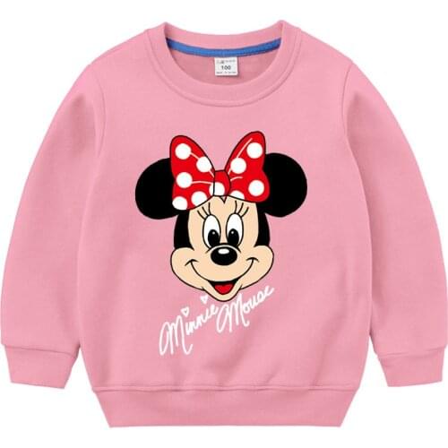 Disney Minnie Girls Hooded Sweatshirts Spring Autumn 100% Cotton Pullover Childrens Clothes Girl Sweater Kids Tops Clothing
