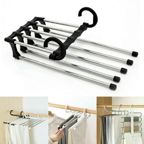 Storage Holders US Pant rack shelves 5in1 Stainless Steel Multi-functional Wardrobe Magic Hanger