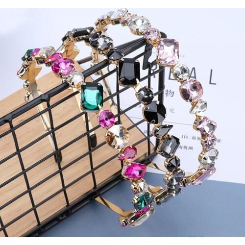 Colorful Gem Baroque Headbands For Women Diamond Geometric Hair Accessories Zircon Rhinestone Girl Hairbands Head Wrap Wholesale