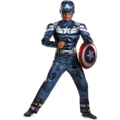 JEMMA LEONG Superhero Captain For Kids Boys Muscle Clothes Movie Cosplay Fancy Party Halloween Carnival Performance Show