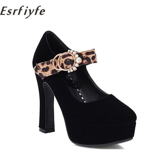 ESRFIYFE Hot Sale 2021 New Fashionable Female Shoes Sweet Leopard Ankle Strap Leopard Paltform Gothic Women Pumps Party Shoes
