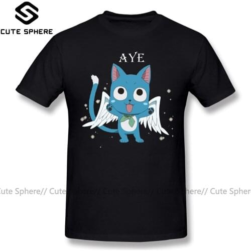 Fairy Tail T Shirt Happy Fairy Tail Cat T-Shirt Cute Fashion Tee Shirt Short Sleeve Mens 100 Percent Cotton 4xl Print Tshirt
