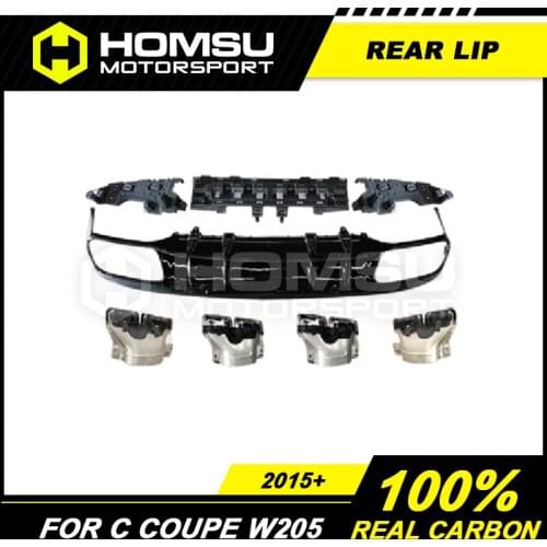 PP Rear Bumper Diffuser Lip with Exhaust Tips Rear Diffuser for Merce-des Ben-z C Coupe W205 C200 C300 C400 C43 C63 2015-2019