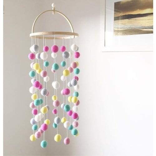 Ins Nordic Handmade Felt Ball Wind Chimes Baby Bed Hanging Ornaments Kids Room Decorations Wood Crafts Nursery Decor Photo Props