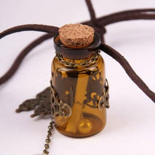 Retro Cork Wishing Bottle Sweater Chain Carved Long Leather Cord Necklaces Pendants Vintage Butterfly Flower Pendant Necklace