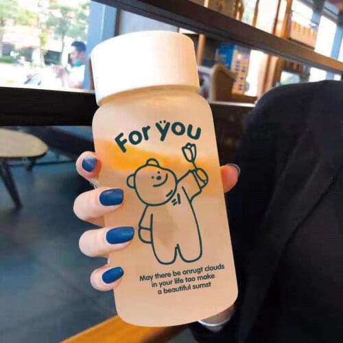 Korean Frosted Water Bottle Kawaii Water Bottle for Student Kids Portable Drinking Bottles Leak-Proof Travel Tea Cup BPA Free