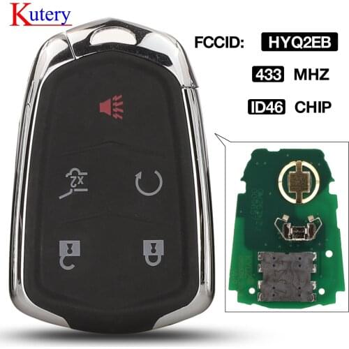 Kutery 5 Buttons Smart Remote Car Key Fob id46 chip 433MHz for Cadillac ATSL CTS XT5 2015 2016 2017 2018 2019 FCC: HYQ2EB