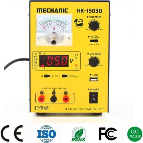 MECHANIC HK-1503D Voltage/Signal Detection/USB Output/short-circuit Protection/5V~15V Range/3A 2A 0.5A DC Regulated Power Supply