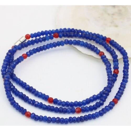 Multilayer Chain Bracelet Jades 2*4mm Lapis Lazuli Stone Chalcedony Abacus Rondelle Faceted 4 Rows Magnetic Clasps Jewelry B2766