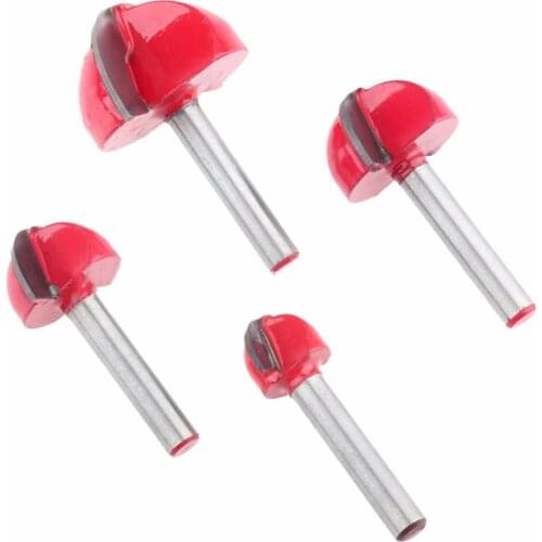 4pcs 6mm Round Shank Ball Nose Router Bits Set End Mill Solid Carbide Alloy Core Milling Bit Tool