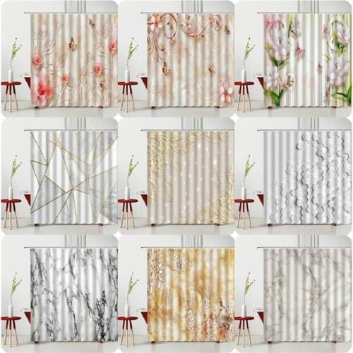 Marbling Shower Curtain Set Creativity Floral Butterfly Pattern Geometric Bedroom Bathroom Decoration Curtains Ready