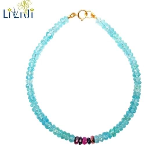 Natrual Stone Apatite,Tourmaline 3-4mm 925 sterling silver Gold Color Bracelet