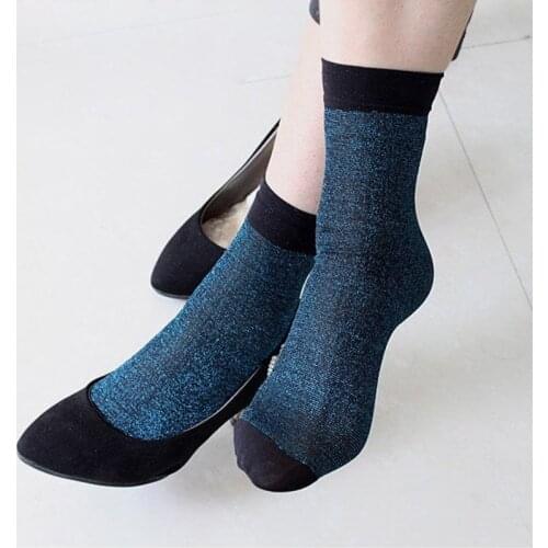 Transparent Glitter Socks Summer Evening Party Wear Dress Silk Socks For Women Elasticity Thin Short Ankle Sock Female