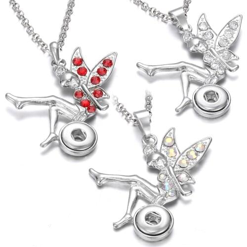 New 12mm Snap Jewelry Snap Button Necklace Fit 12mm Metal Snaps Buttons Angel Wings Snap Pendant Necklace