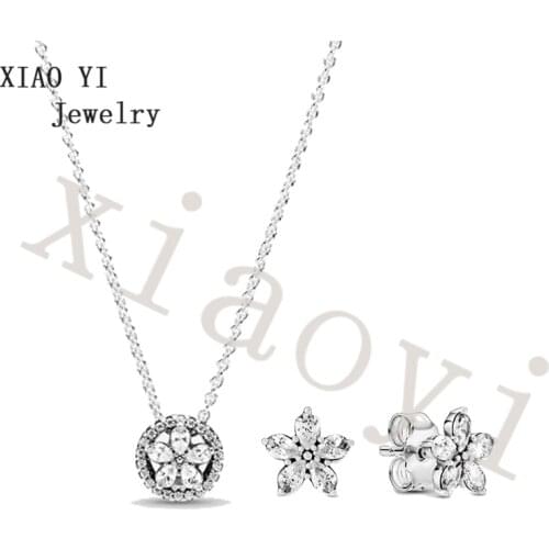 XIAOYI 2020 New S925 Snowflake earrings necklace senior jewelry set suitable for European fashion pie wedding accessories