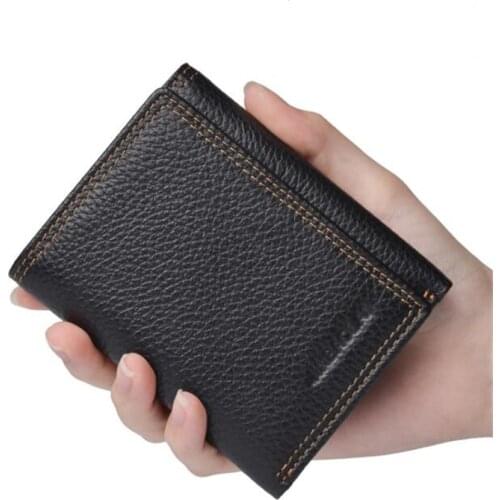 2021 New Genuine Leather Men Wallet Small Mini Card Holder Male Walet Pocket Retro Purse High Quatily