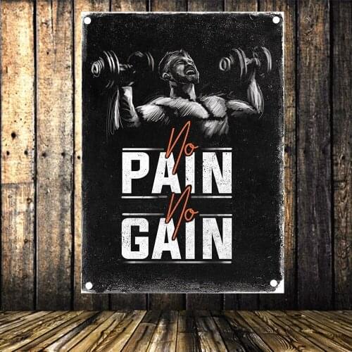 PAIN GAIN Exercise Fitness Banners Flag 4 Gromments in Corners Bodybuilding Sports Inspirational Posters Tapestry Gym Wall Decor