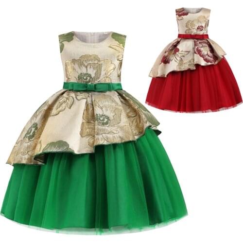 Girls Dresses Print Flower Girl Party Wedding Princess Dress Elegant Dresses for Children Embroidery Sleeveless Tutu Kids Clothe