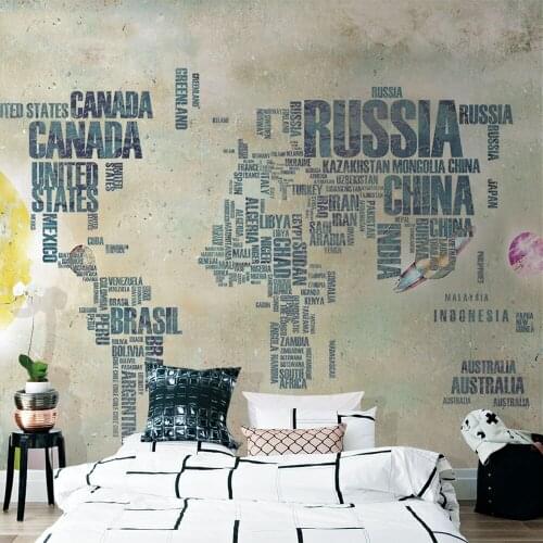 Custom 3D wallpaper Nordic minimalist modern alphabet world map background wall - high-grade waterproof material