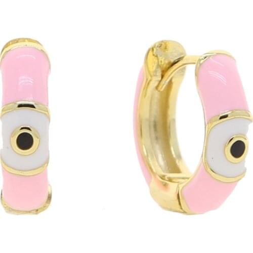 Pink Blue Enamel Evil Eye Engraved Small Huggie Hoop Earring Gold Color Lucky Girl Women Jewelry