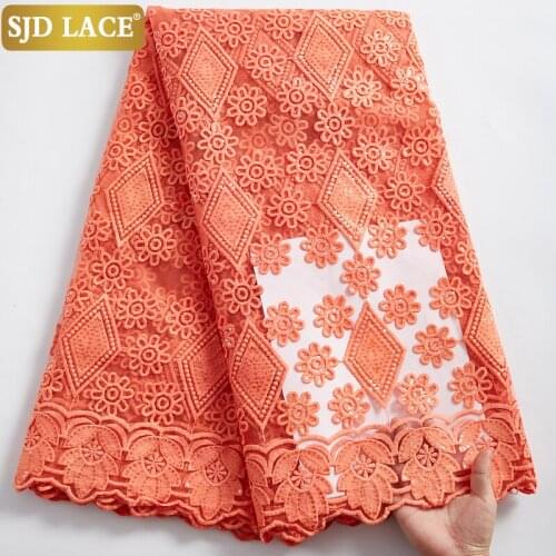 SJD LACE Peach French Lace Fabric With Sequins Milk Silk Embroidery African Tulle Lace Fabric For Big Occasion Dress SewingA2378