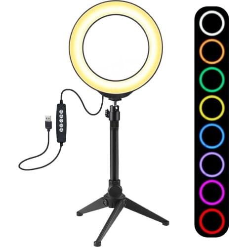 PULUZ 6.2 inch 16cm USB 10 Modes 8 Colors RGBW Dimmable LED Ring Vlogging Photography Video Lights + Desktop Tripod Mount