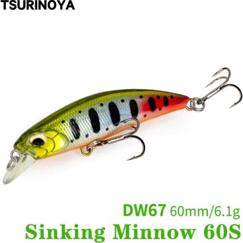 TSURINOYA Sinking Minnow DW67 New Fishing Lures 60s 60mm 6.1g Professional Hard Lure Pencil Wobbler Crankbait Bass Pike Baits