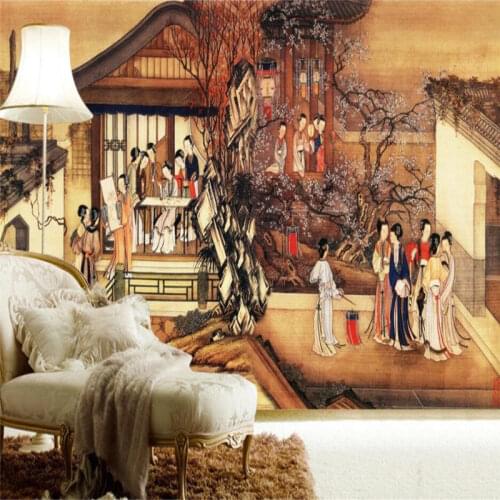 Chinese Ancient Lady Elegant Background Wall Paper Vintage Chinese Restaurant Hotel Bedroom Industrial Decor Mural Wallpaper 3D