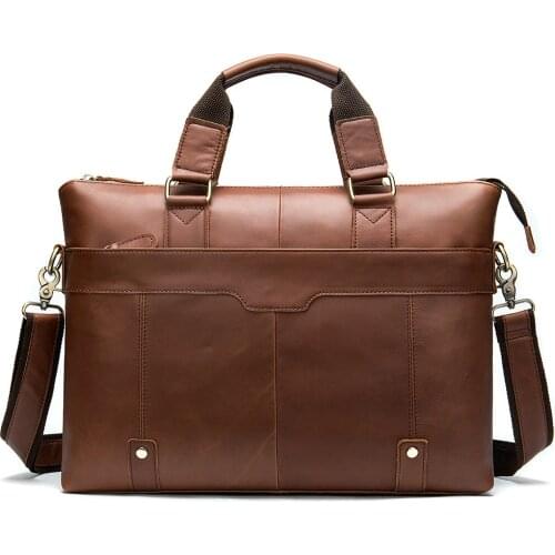Vintage genuine cow leather mens briefcase business casual mens shoulder bag European and American laptop bags