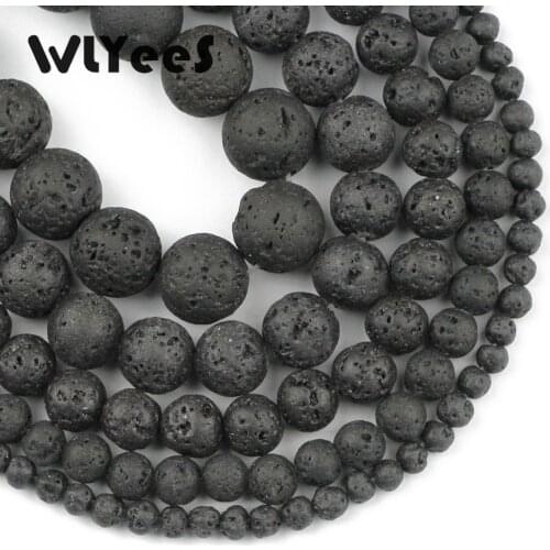WLYeeS Wholesale black lava natural stone beads round loose bead 4 6 8 10 12mm ball for jewelry bracelet necklace making DIY 15