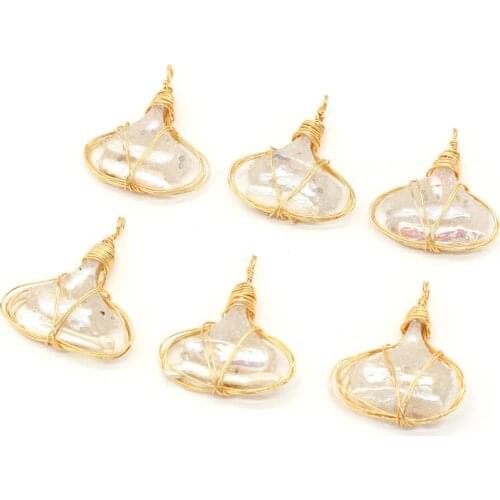 Natural Wrapped Freshwater Pearl Beads Pendant Oval Shape Pearl Beads Pendant Charms for Making DIY Necklace Gift 40x40mm