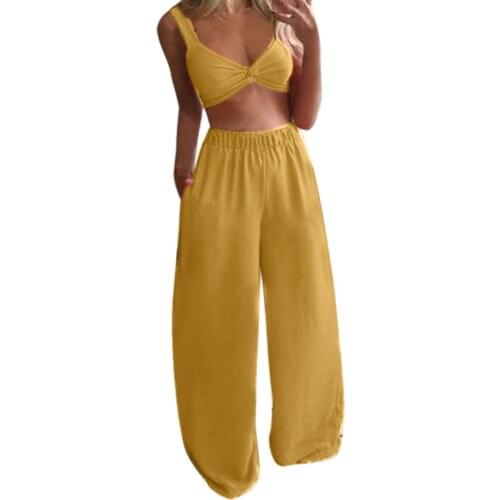 Spaghetti Strap Women Suit 2021 Summer Cami Top And High Waist Pants Two Pieces Set Bandage Ladies Casual Outfit 2 Piece Set#f3