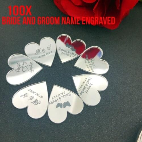 100 pieces Personalized Acrylic MR & MRS Surname Love Heart Wedding Table Decor Favors Customized yellow or white