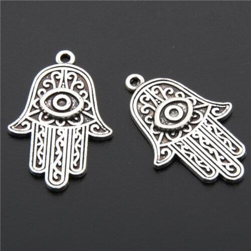 15pcs Silver Color Hamsa Hand Evil Eye Charm Pendants Fit For Bracelets Necklaces DIY Jewelry A2701