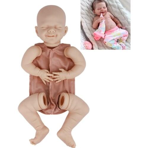 17inch Unpainted Unfinished Doll Smile Sleep Vinyl Reborn Baby DIY Soft Realistic Doll Parts DIY Blank Doll Kit Cloth Body Doll