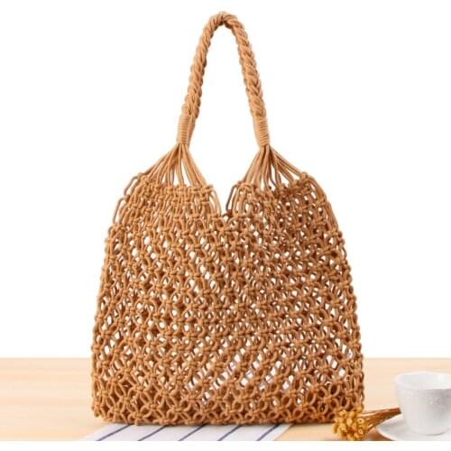 2018 Ins Fashion Popular Summer Beach Bag Mesh Rope Weaving Tie Buckle Reticulate Hollow Straw Bag No Lined Net Shoulder Bag
