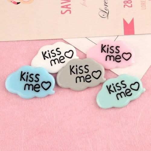 Free Shipping 43*28mm Solid Colors Resin Cabochon Kiss Letters Printing Cloud DIY Jewelry Accessories Flatback Cameo 50pcs