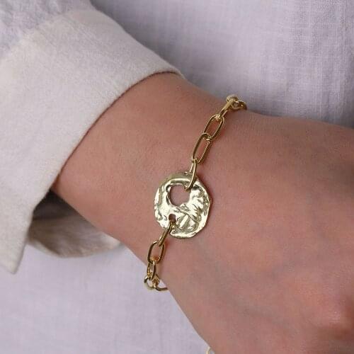IPARAM Punk Street Hollow Coin Thick Chain Bracelet Bohemian Geometric Gold Metal Gothic Jewelry Fashion Trend Couple Bracelet