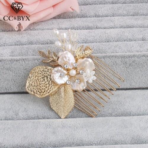CC engagement jewelry hair combs crown pearl luxury wedding accessories bride women leaf flower shape exquisite cz fashion hx195