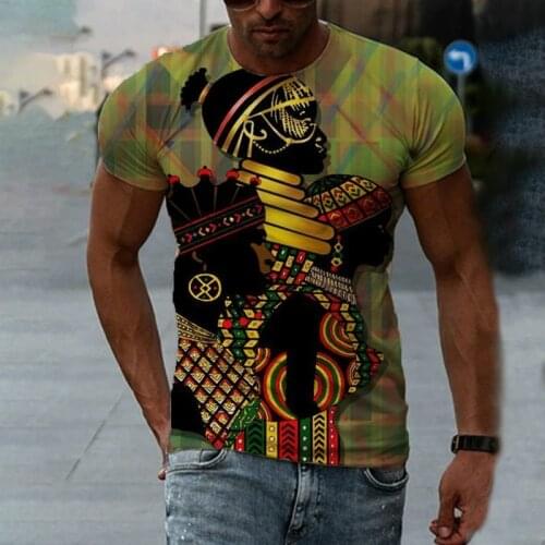 Harajuku colorful African print O-neck mens T-shirt oversized retro clothing short-sleeved T-shirt 2021 summer new