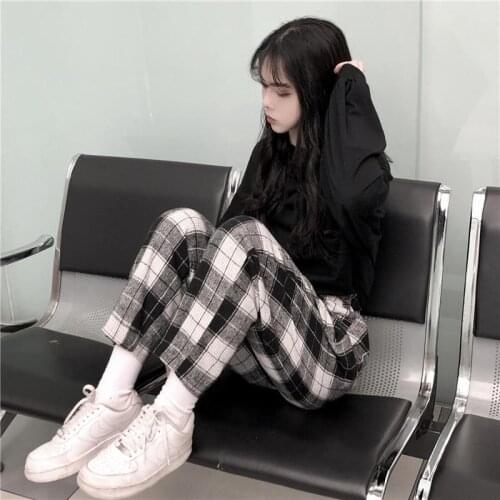 Harajuku Plaid Pants For Women Trousers 2021 Streetwear Woman Harem Pants Autumn Ladies Causal Pants Plus Size